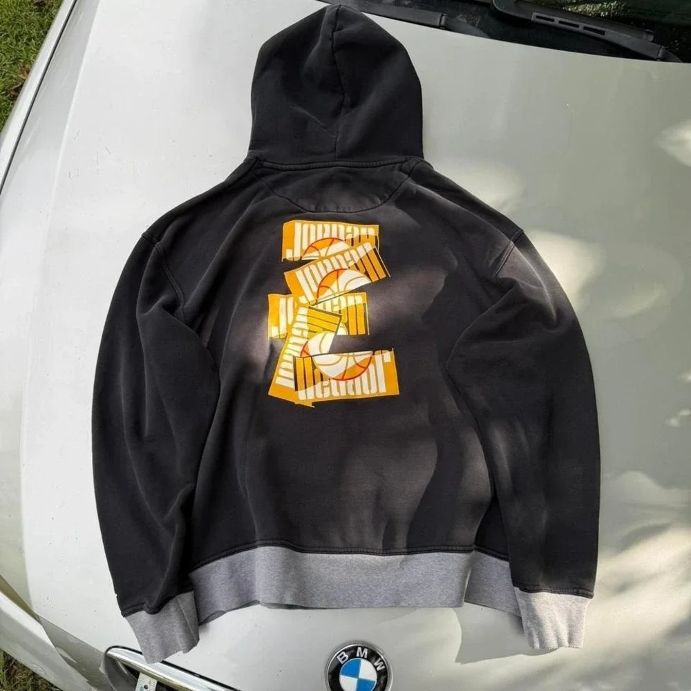 Early 2000s Black Nike Jordan hoodie front and back print